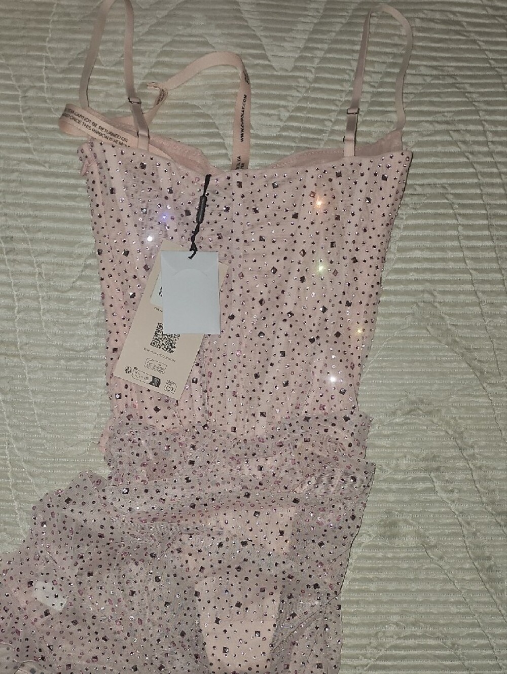 Oh Polly - Connie - Sparkle Mesh Bustier Mini Dress - Pink - Picture 6 of 7